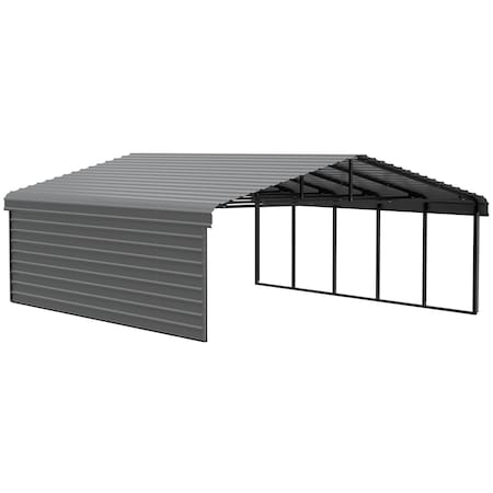 Arrow Storage Products Galvanized Steel Carport, W/ 1-Sided Enclosure, Compact Car Metal Carport Kit, 20'x24'x9', Charcoal CPHC202409ECL1